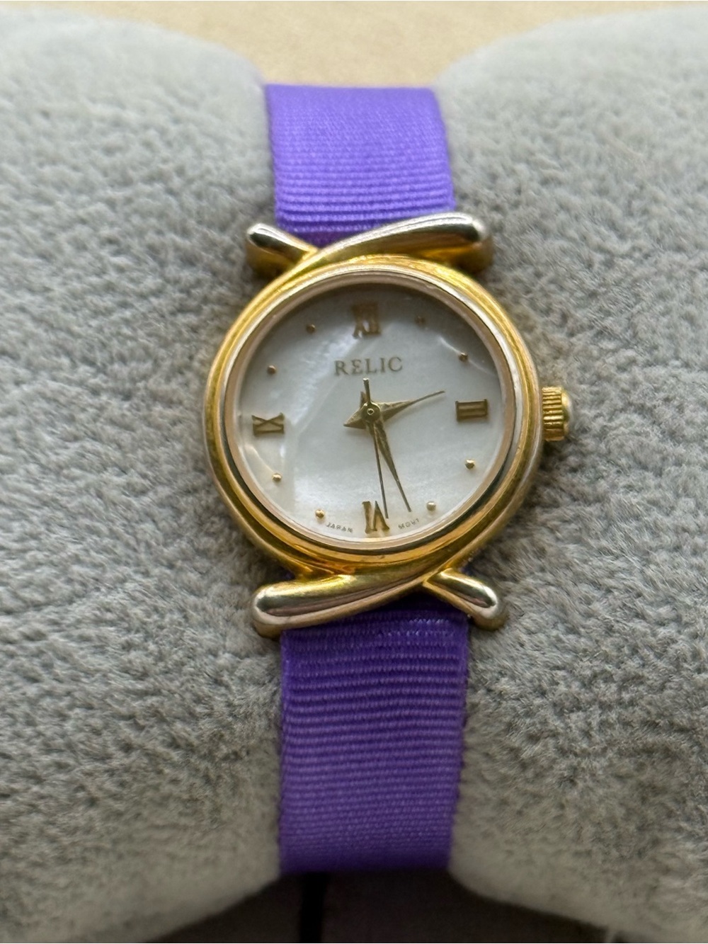 Relic Gold-Tone Case Watch with Purple Strap